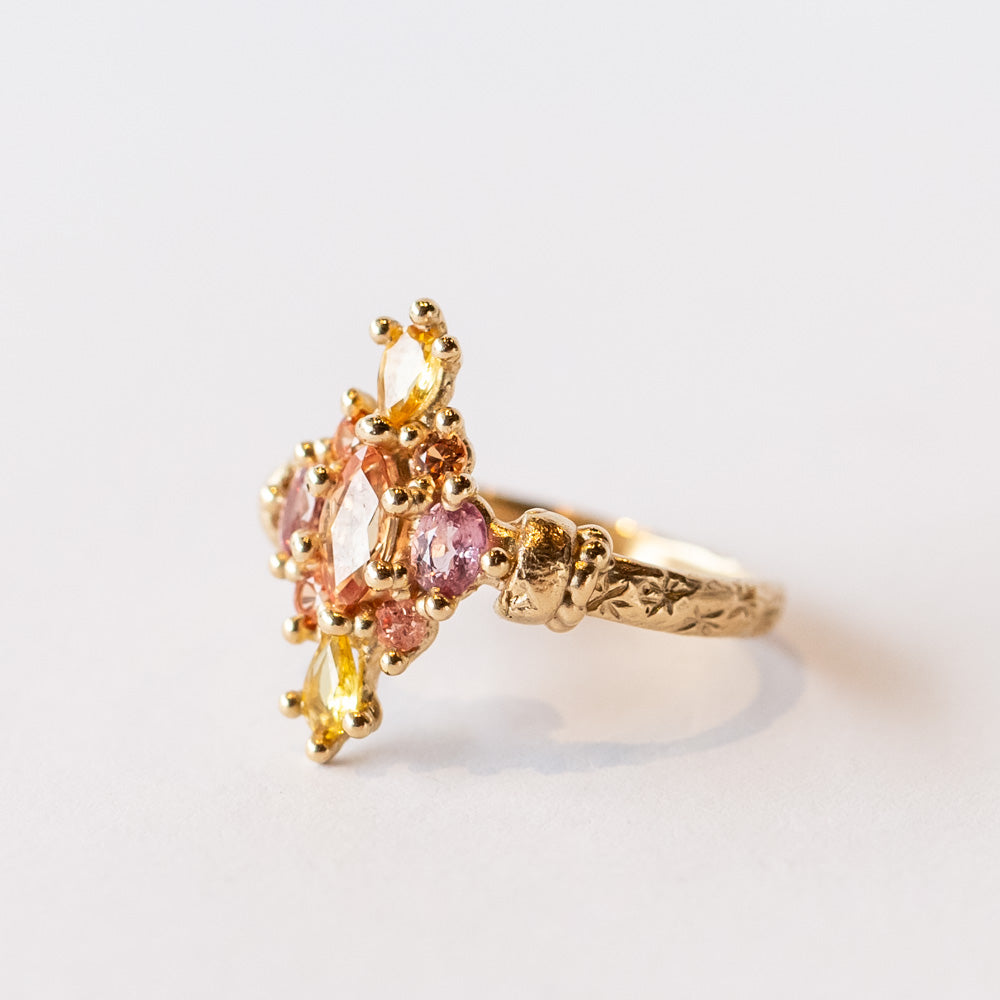 Yellow and Pink Navette Ring