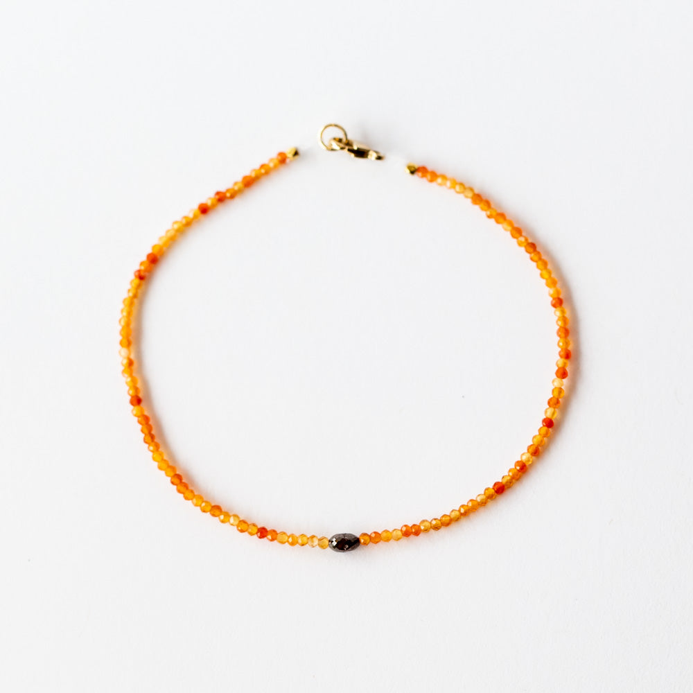 Beaded Carnelian Bracelet with Rustic Diamond