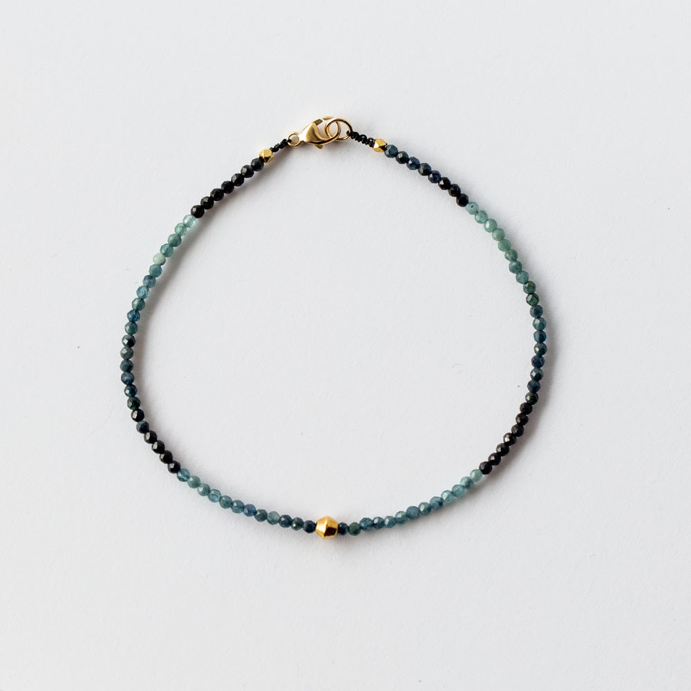 Blue Tourmaline Beaded Bracelet with Gold Bead