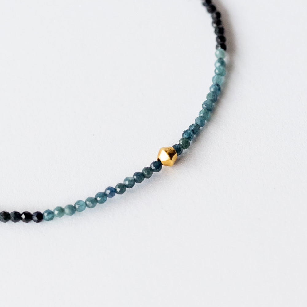 Blue Tourmaline Beaded Bracelet with Gold Bead