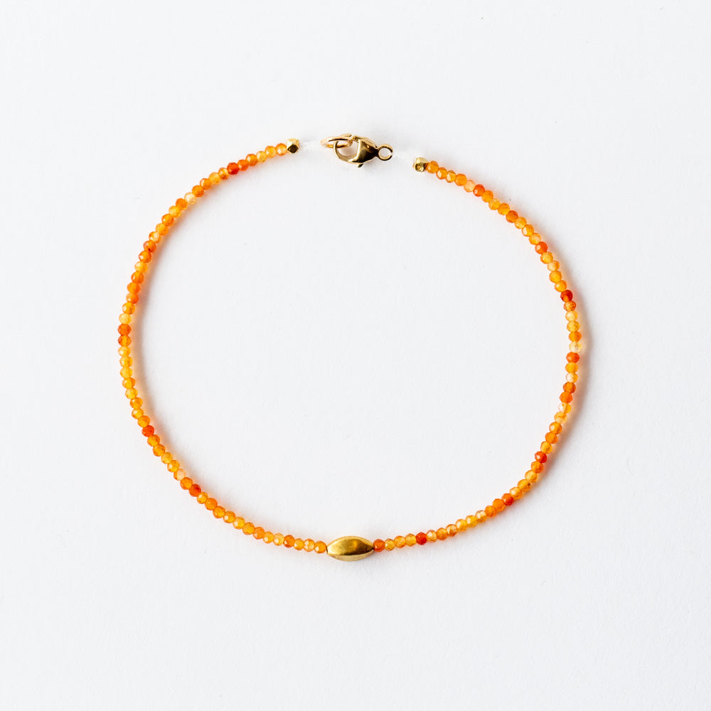 Carnelian Beaded Bracelet with Gold Bead