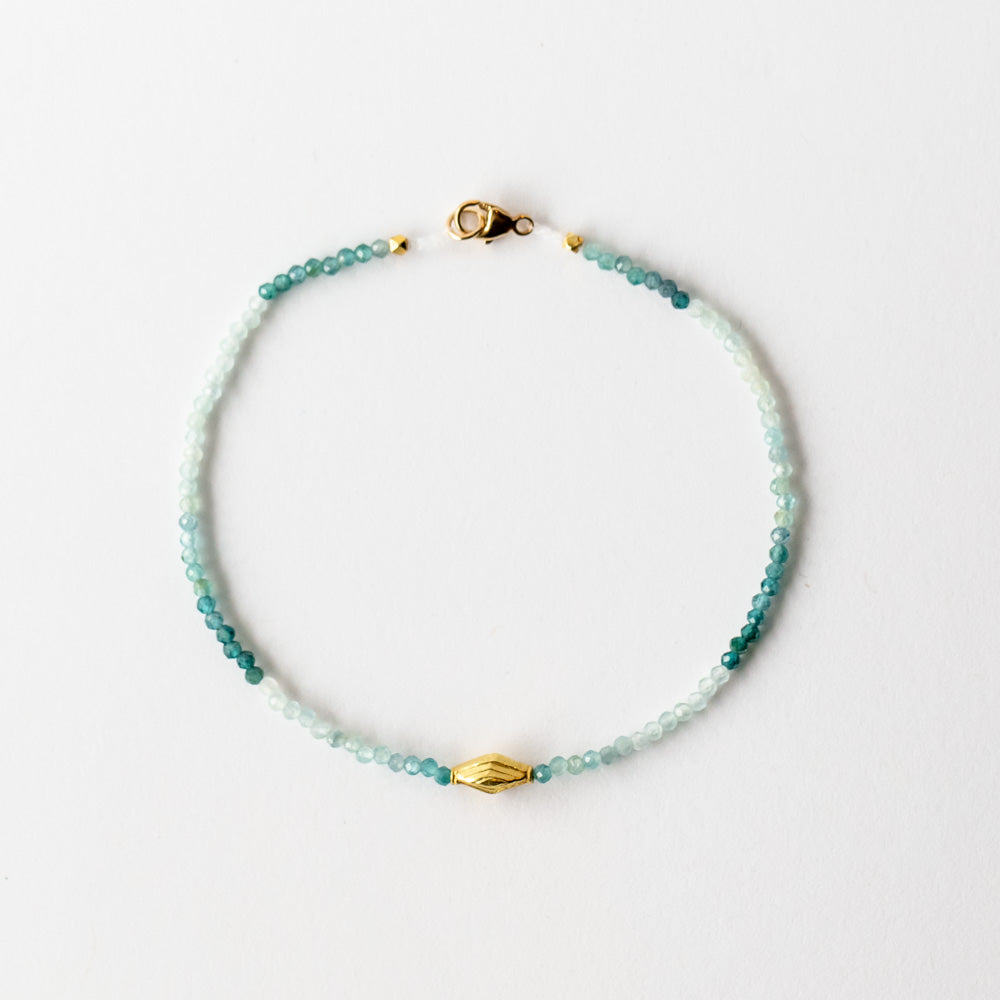 Grandidierite Beaded Bracelet with Gold Bead