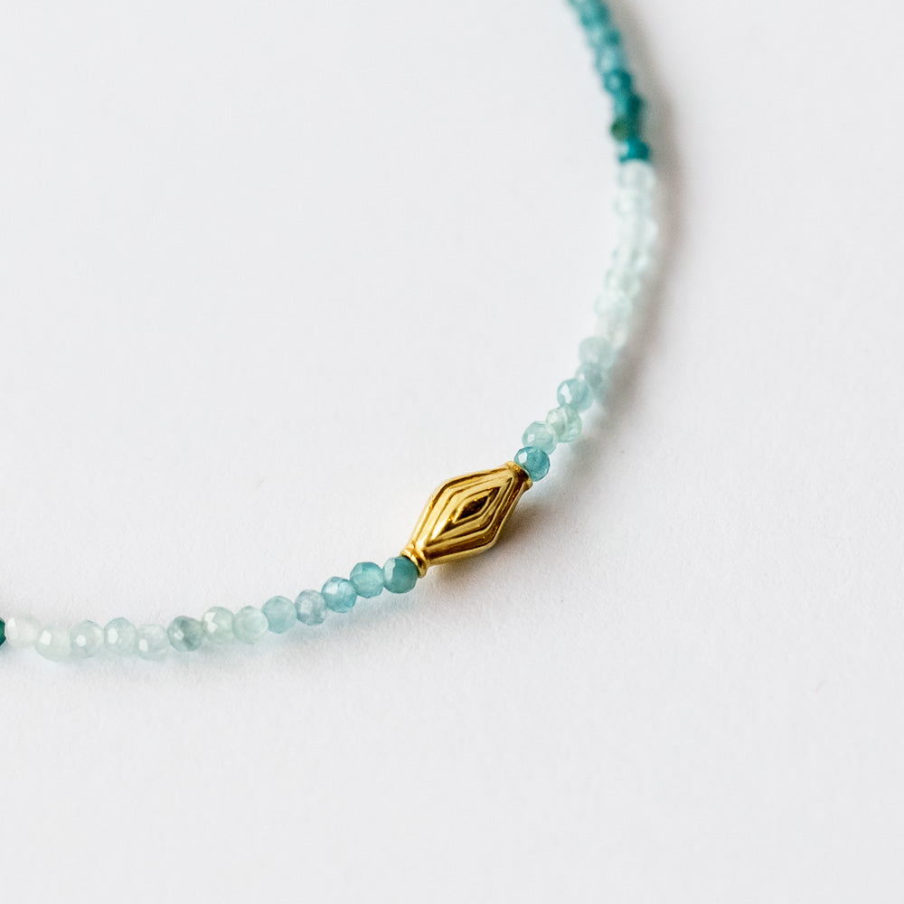 Grandidierite Beaded Bracelet with Gold Bead