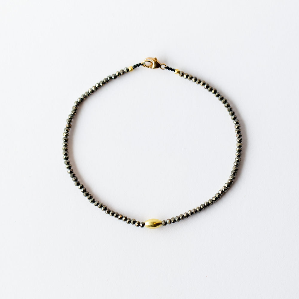 Pyrite Beaded Bracelet with Gold Bead