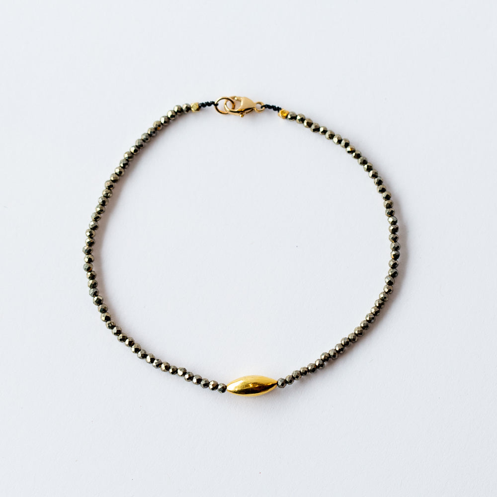 Pyrite Beaded Bracelet with Gold Bead