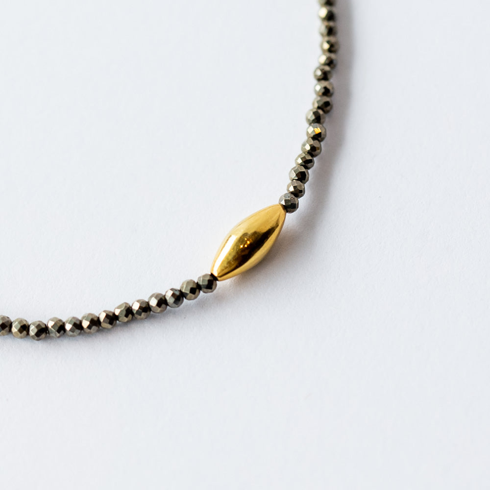 Pyrite Beaded Bracelet with Gold Bead