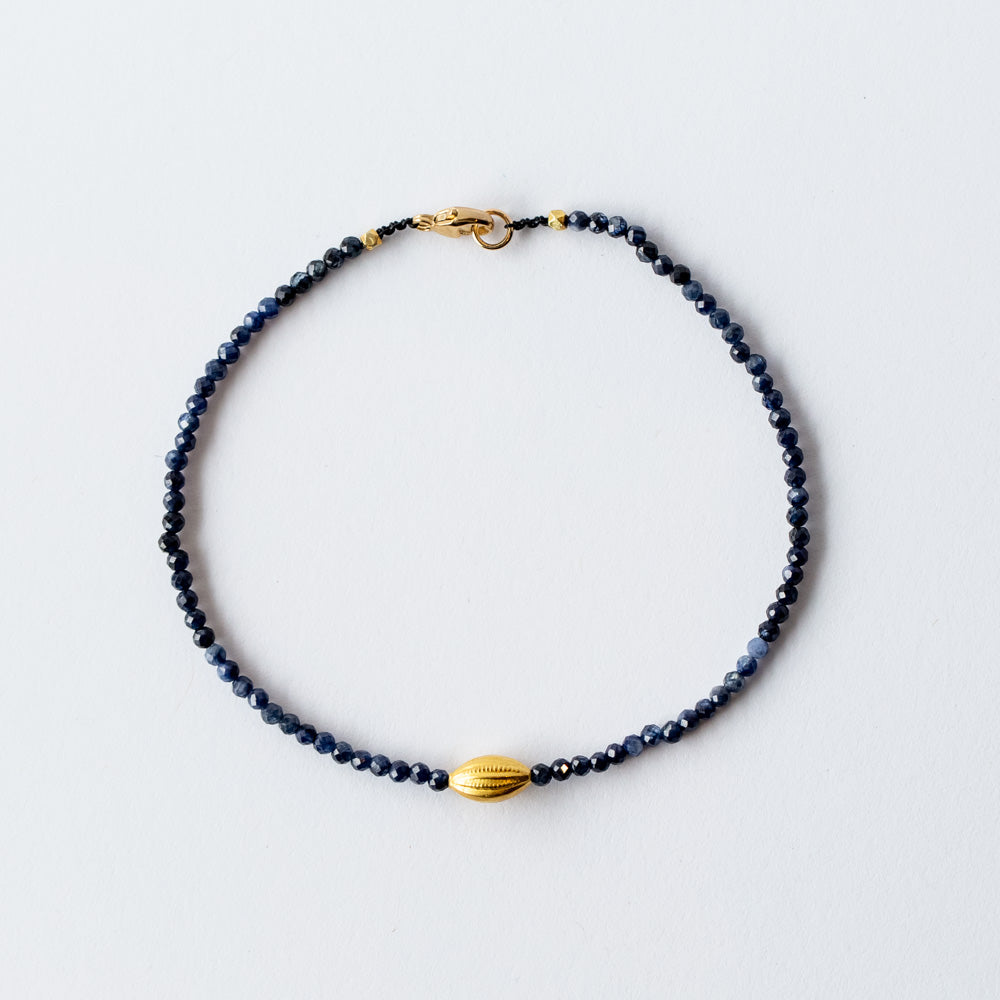 Sapphire Beaded Bracelet with Gold Bead