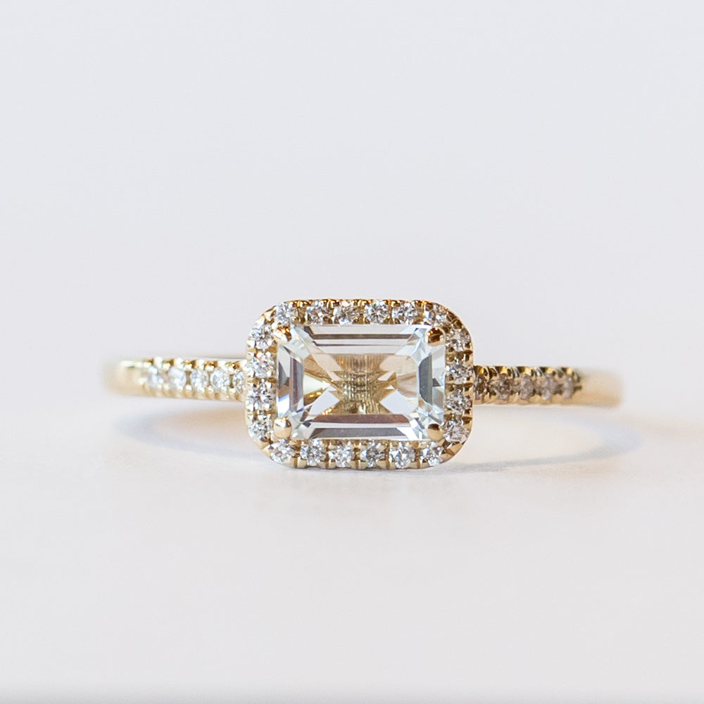 Suzanne Kalan | 14k Emerald Cut White Topaz Halo Ring