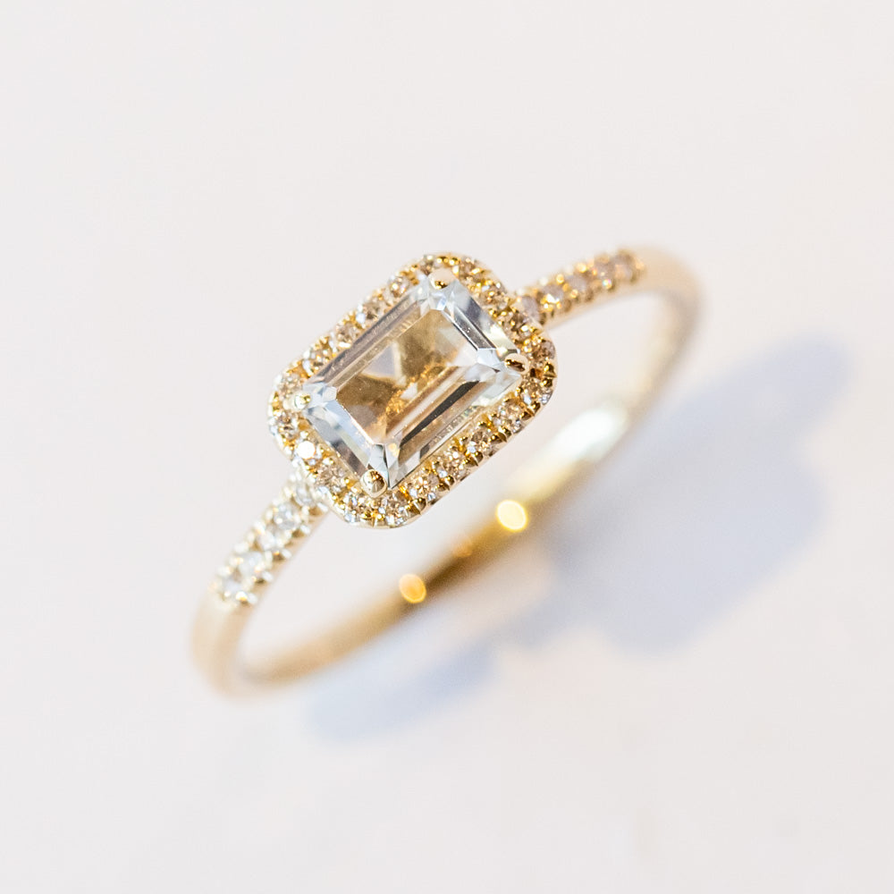 Suzanne Kalan | 14k Emerald Cut White Topaz Halo Ring