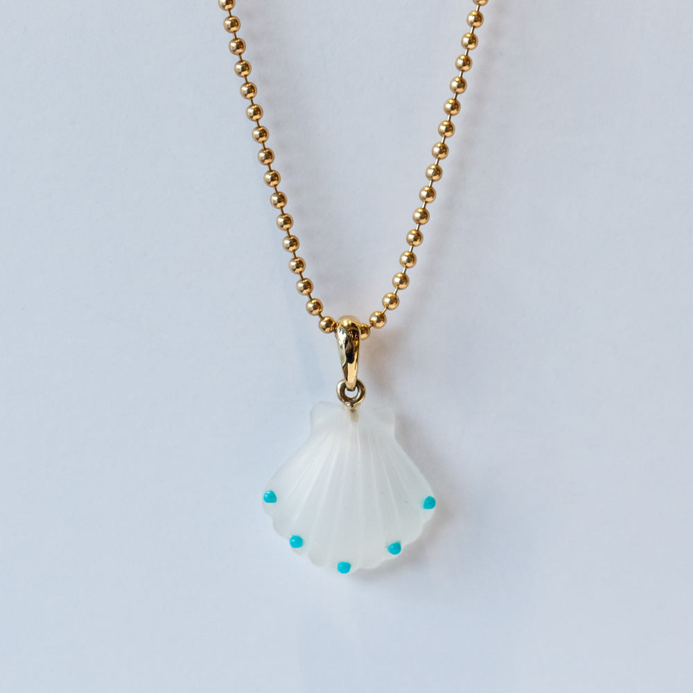 Turquoise and Quartz Scallop Shell Necklace