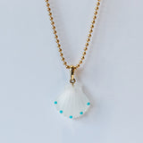 Turquoise and Quartz Scallop Shell Necklace