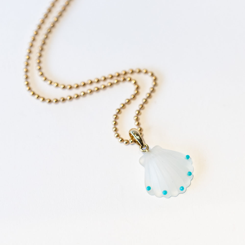 Turquoise and Quartz Scallop Shell Necklace