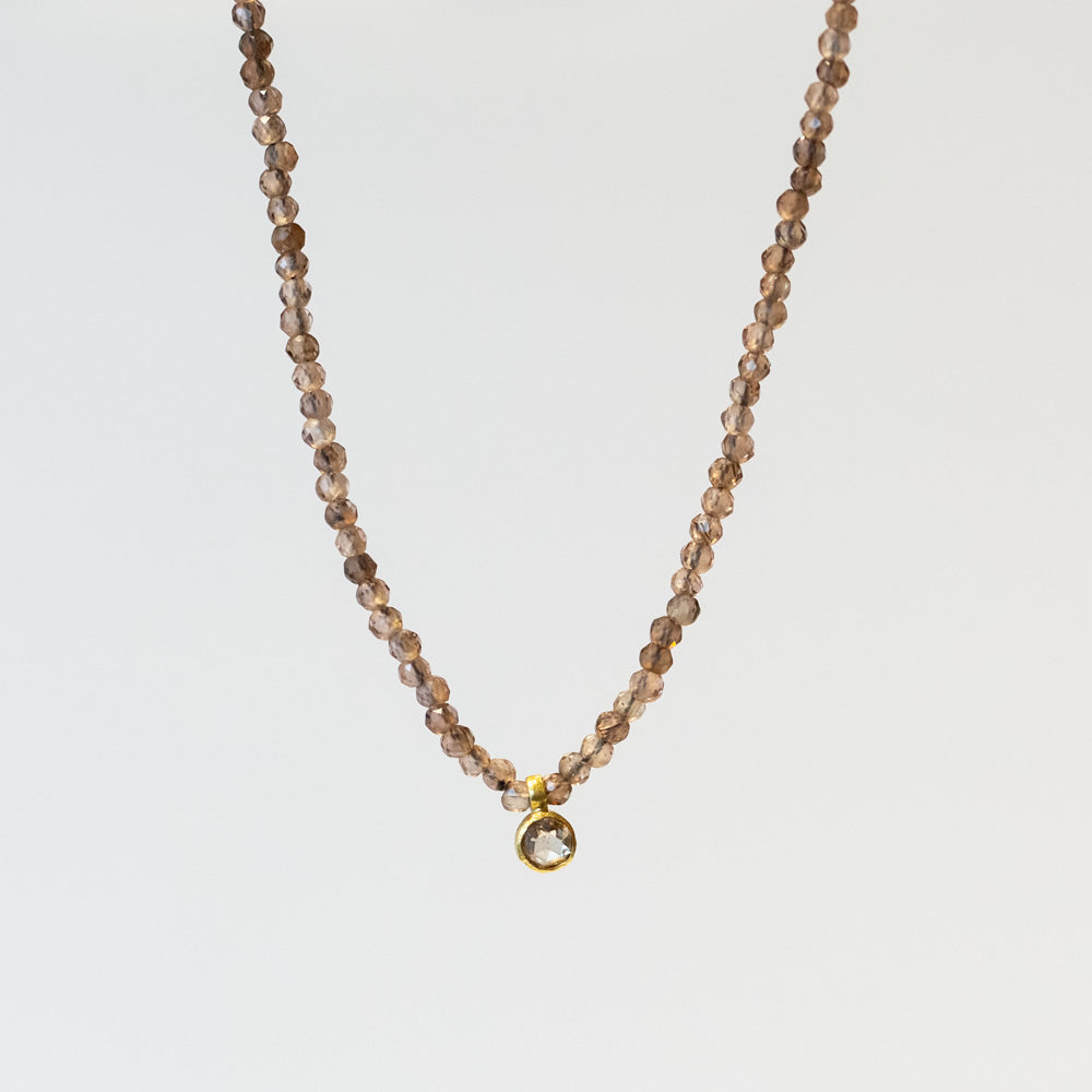 Andalusite Beaded Necklace with Diamond Drop