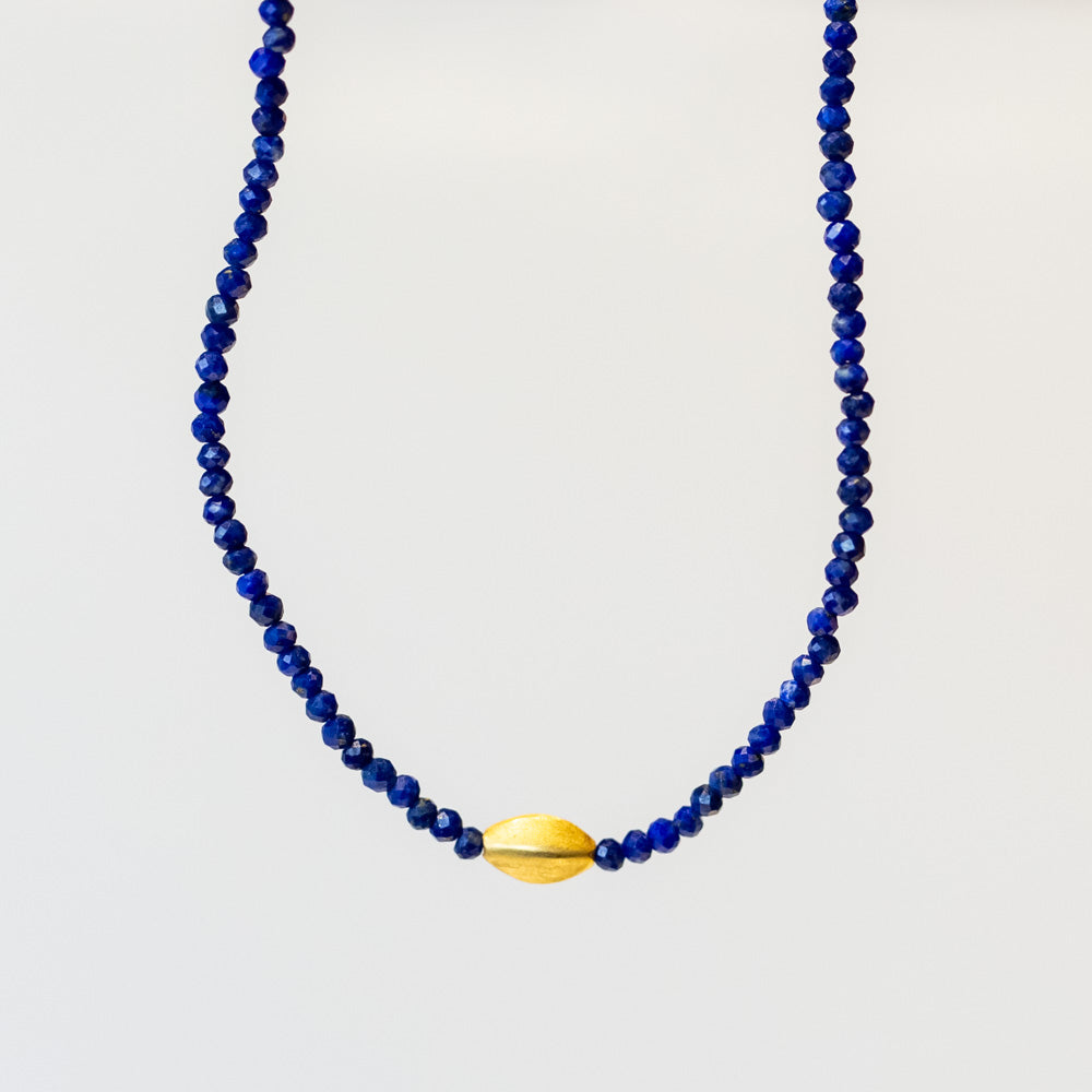 Lapis Beaded Necklace with Gold Bead