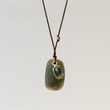 Green Garnet Slice Necklace with Sapphire Dangle