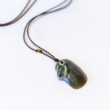 Green Garnet Slice Necklace with Sapphire Dangle