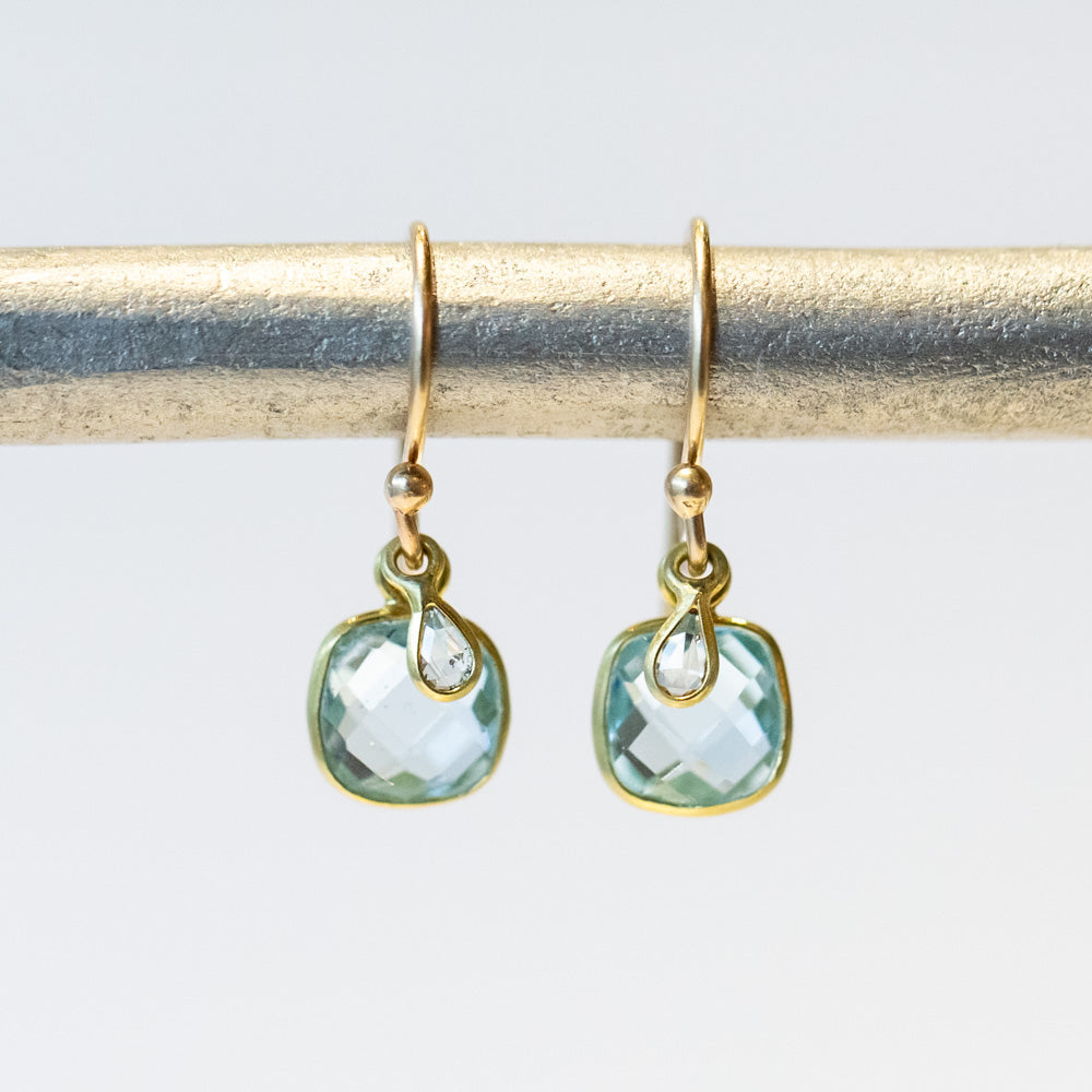 Small Light Blue Topaz Drop Earrings with Diamond Dangle
