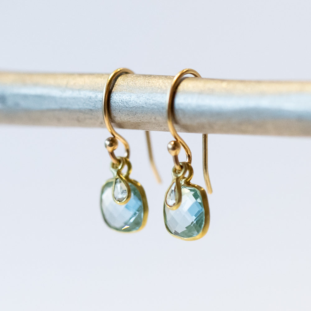 Small Light Blue Topaz Drop Earrings with Diamond Dangle