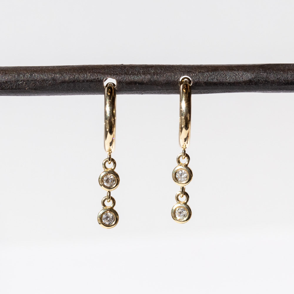 Double Diamond Raindrop Huggie Hoop Earrings