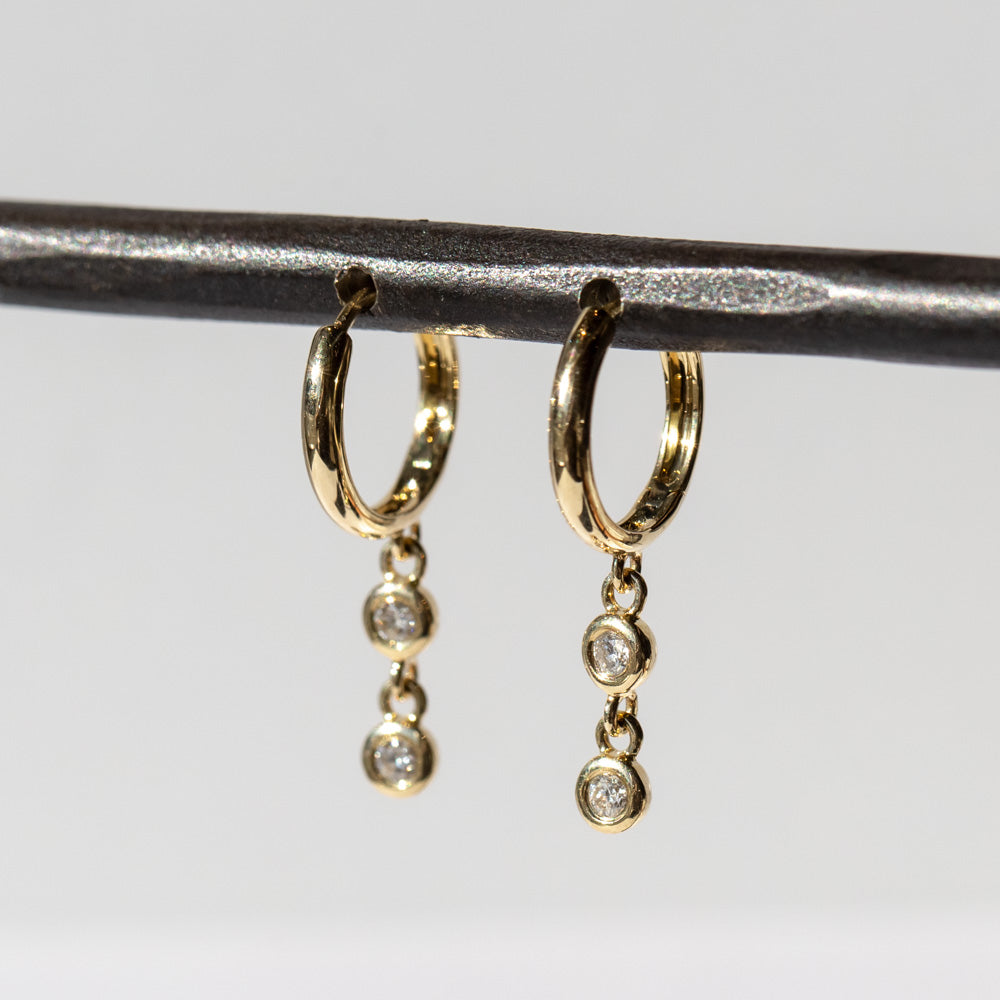 Double Diamond Raindrop Huggie Hoop Earrings