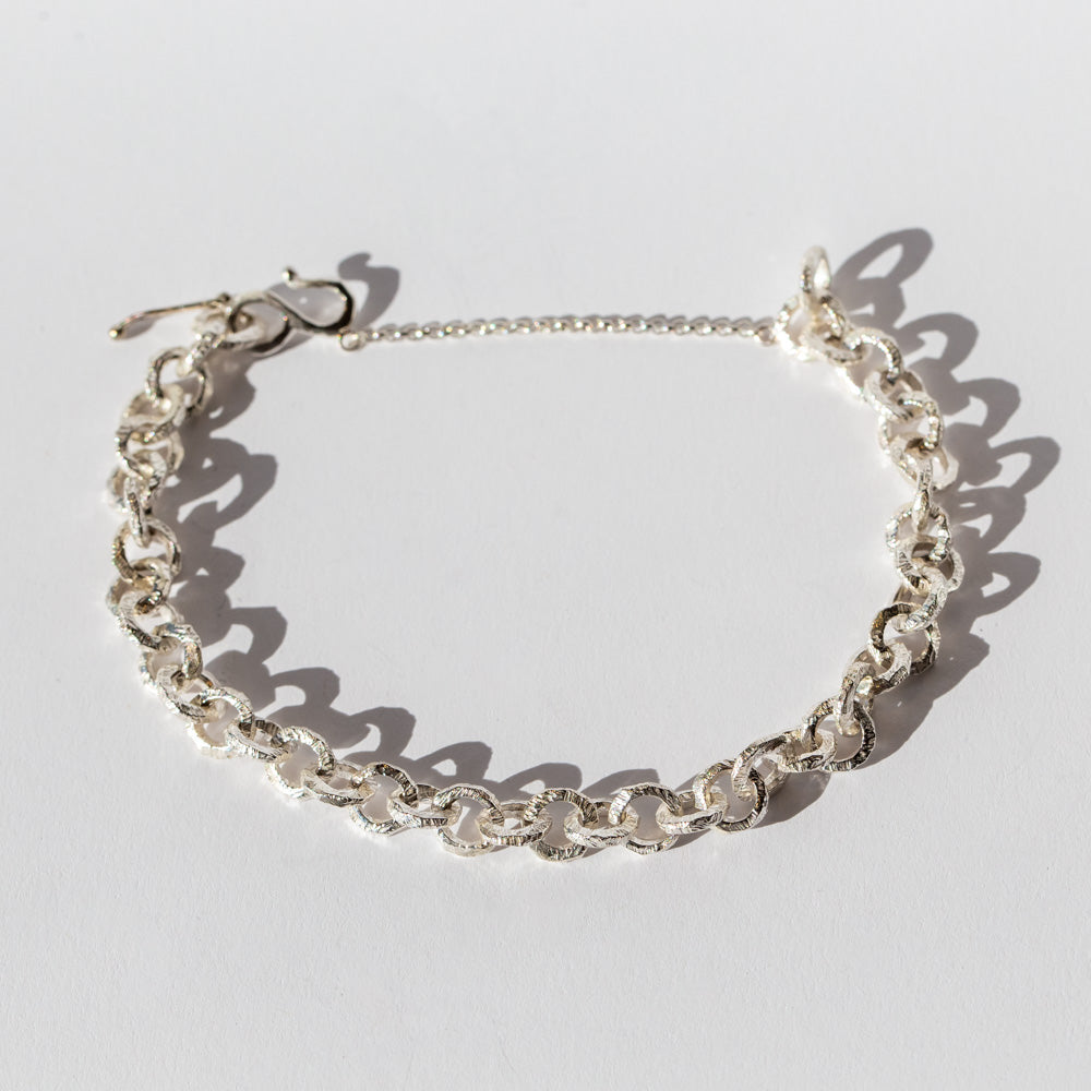 Hand Carved Bracelet with Round Links