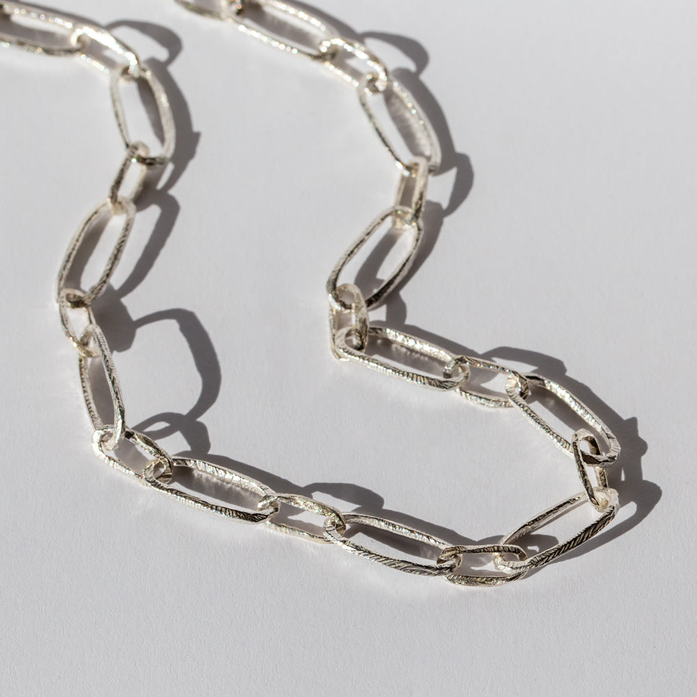 Hand Carved Large Oval Paperclip Chain Necklace