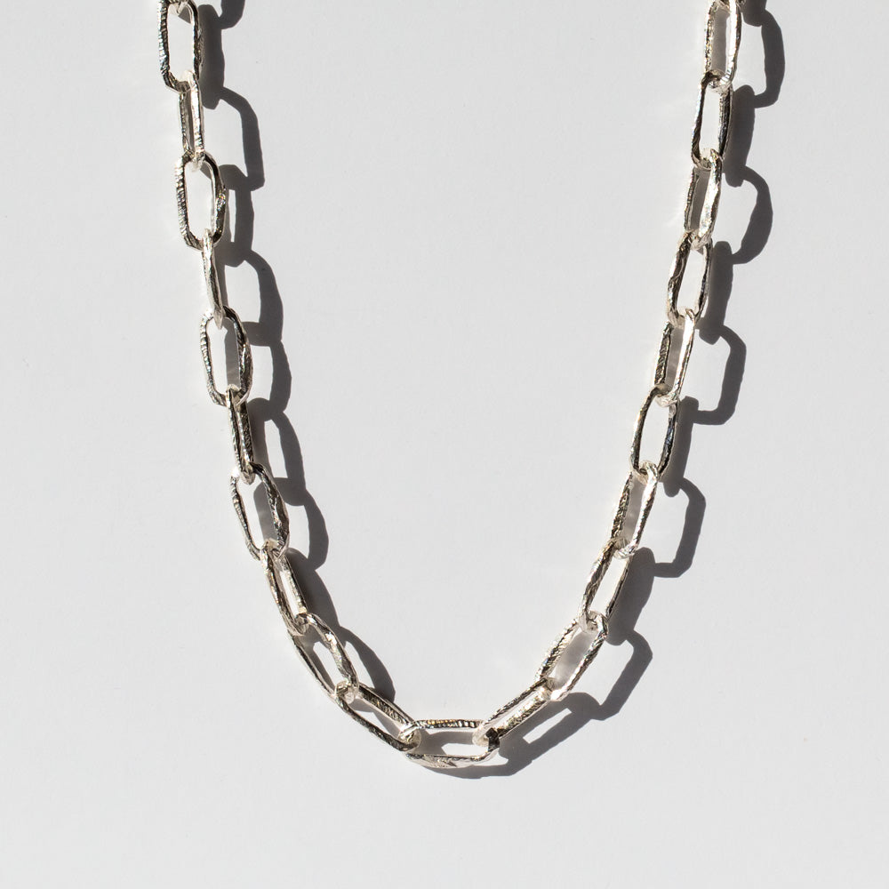 Hand Carved Small Oval Paperclip Chain Necklace