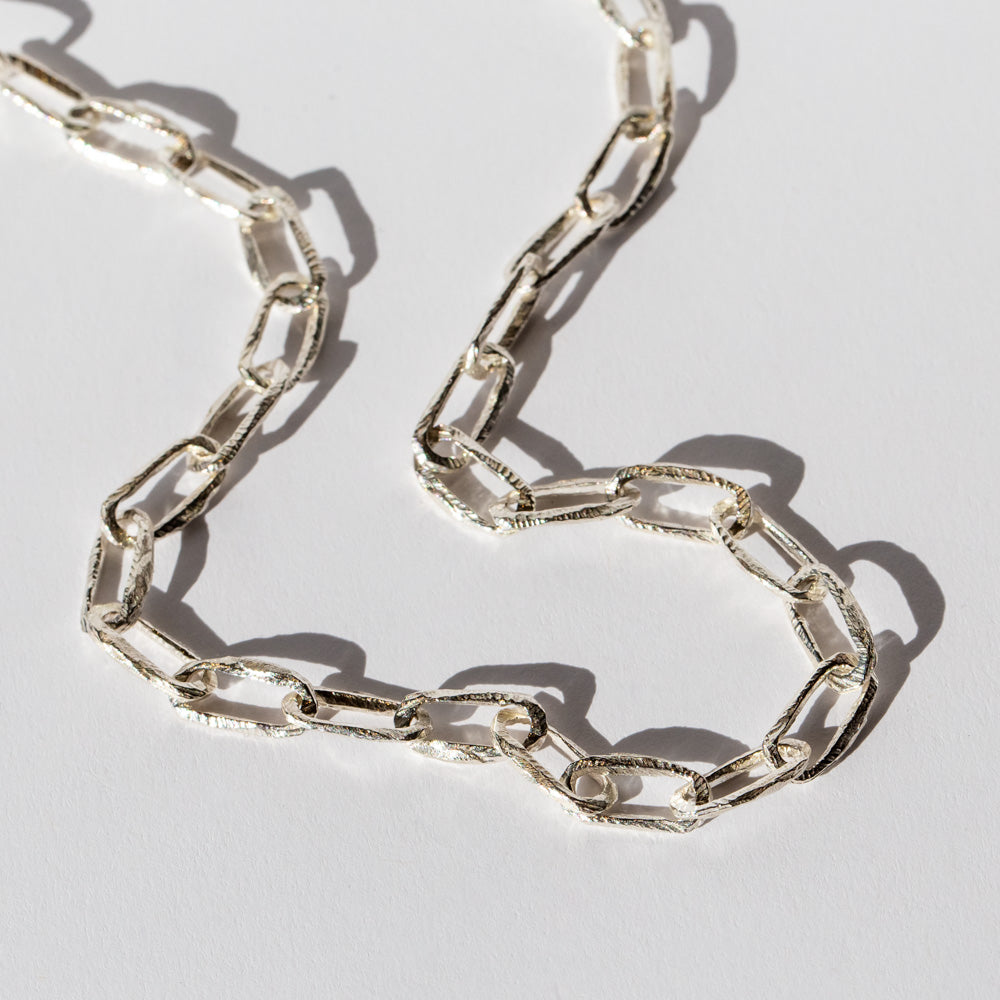Hand Carved Small Oval Paperclip Chain Necklace