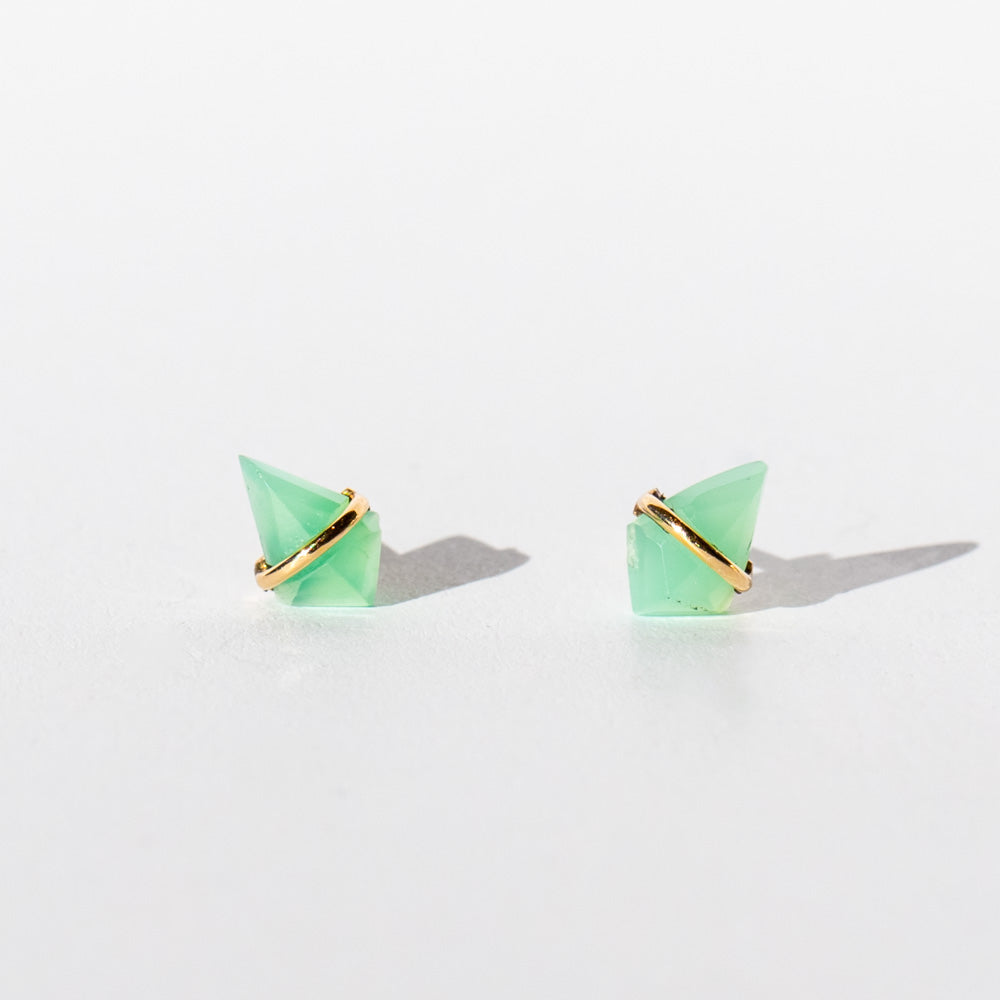 Chrysoprase Kite Stud Earrings, Teeny