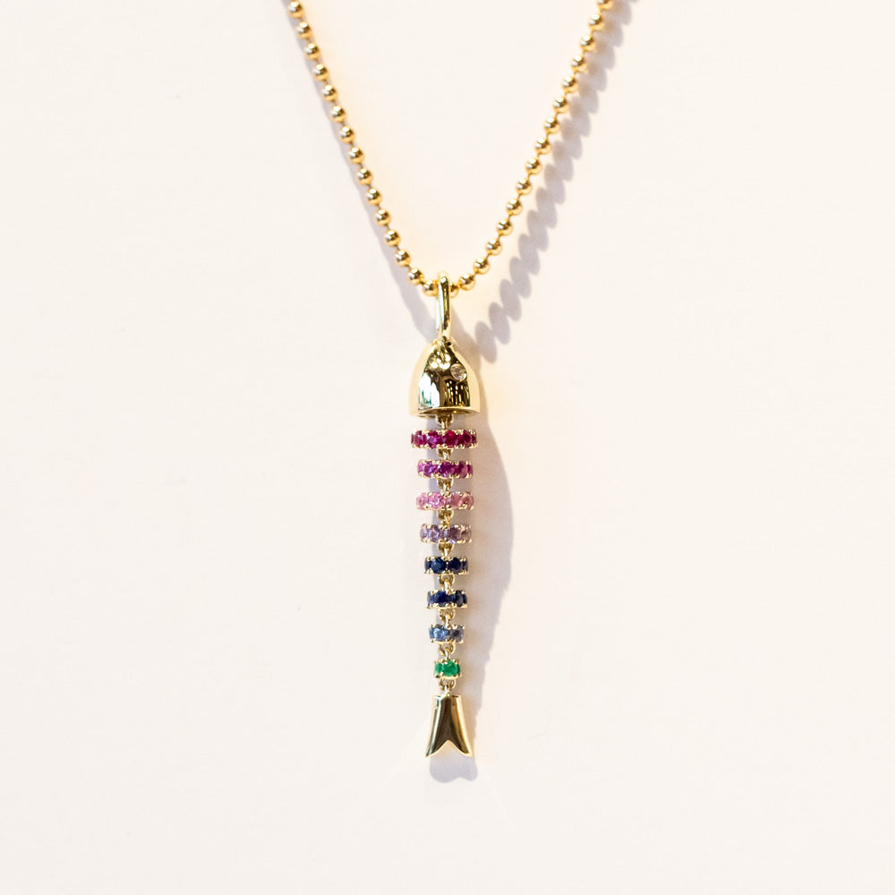 Kinetic Rainbow Gemstone Poisson Necklace