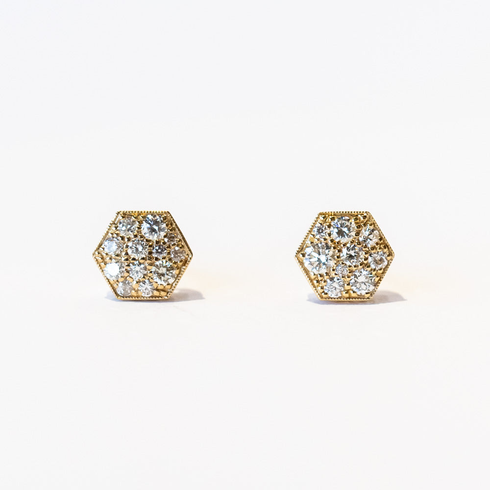 Single Stone | Hexagon Cobblestone Diamond Stud Earrings