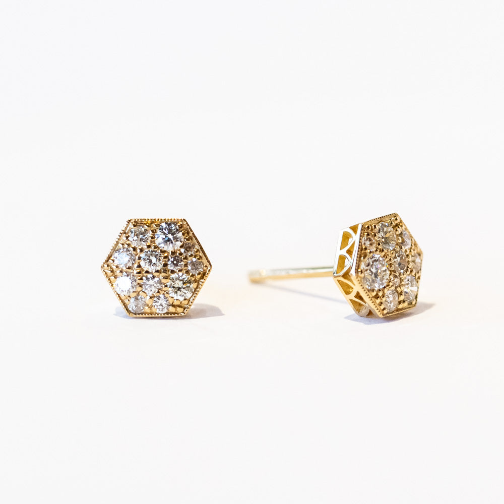 Single Stone | Hexagon Cobblestone Diamond Stud Earrings