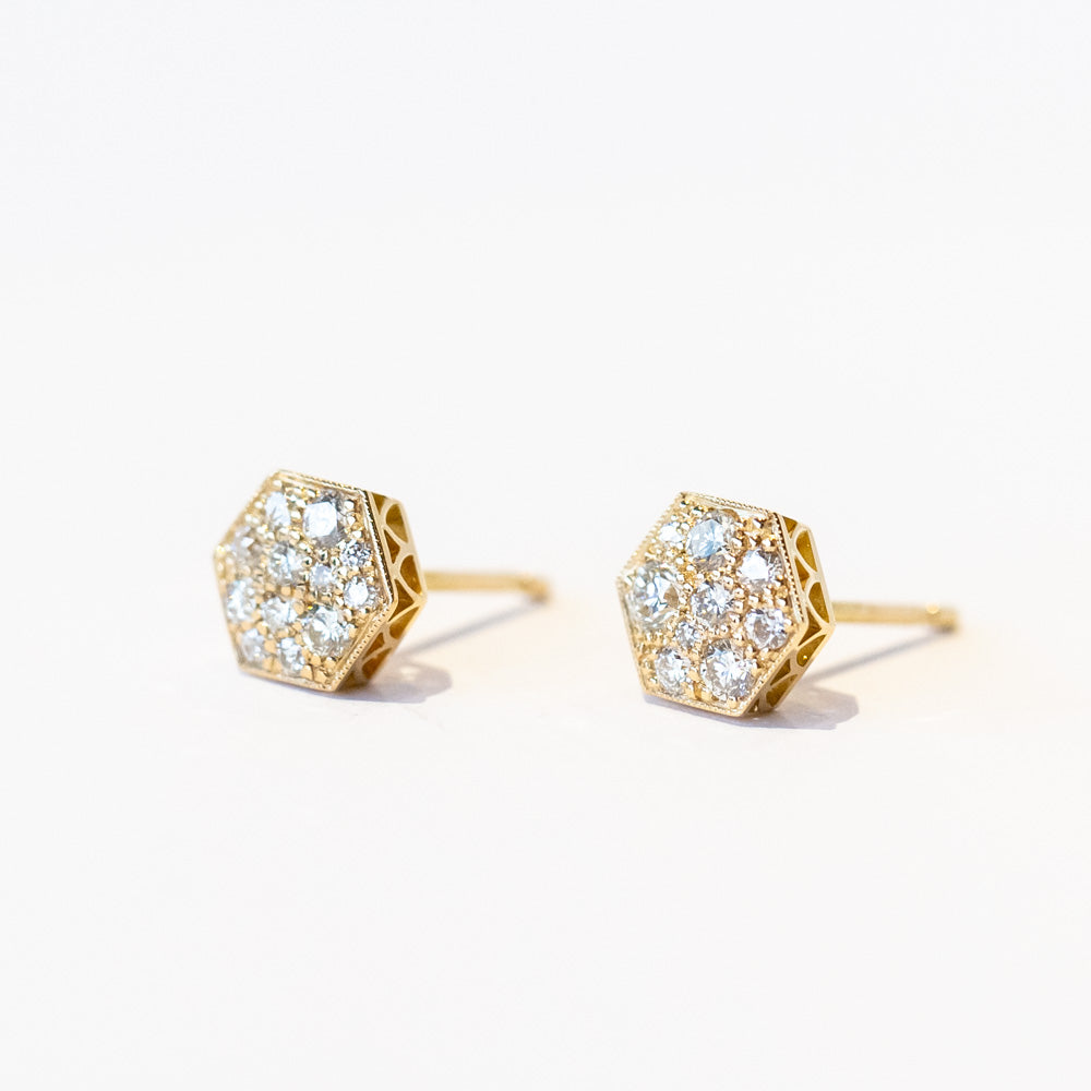 Single Stone | Hexagon Cobblestone Diamond Stud Earrings