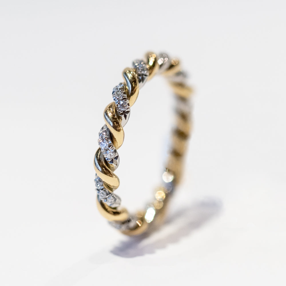 Large Lara Twisted Two Tone Band with Diamonds