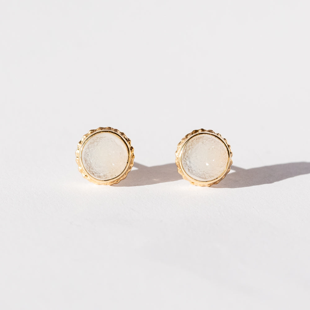 White Brazilian Drusy Stud Earrings