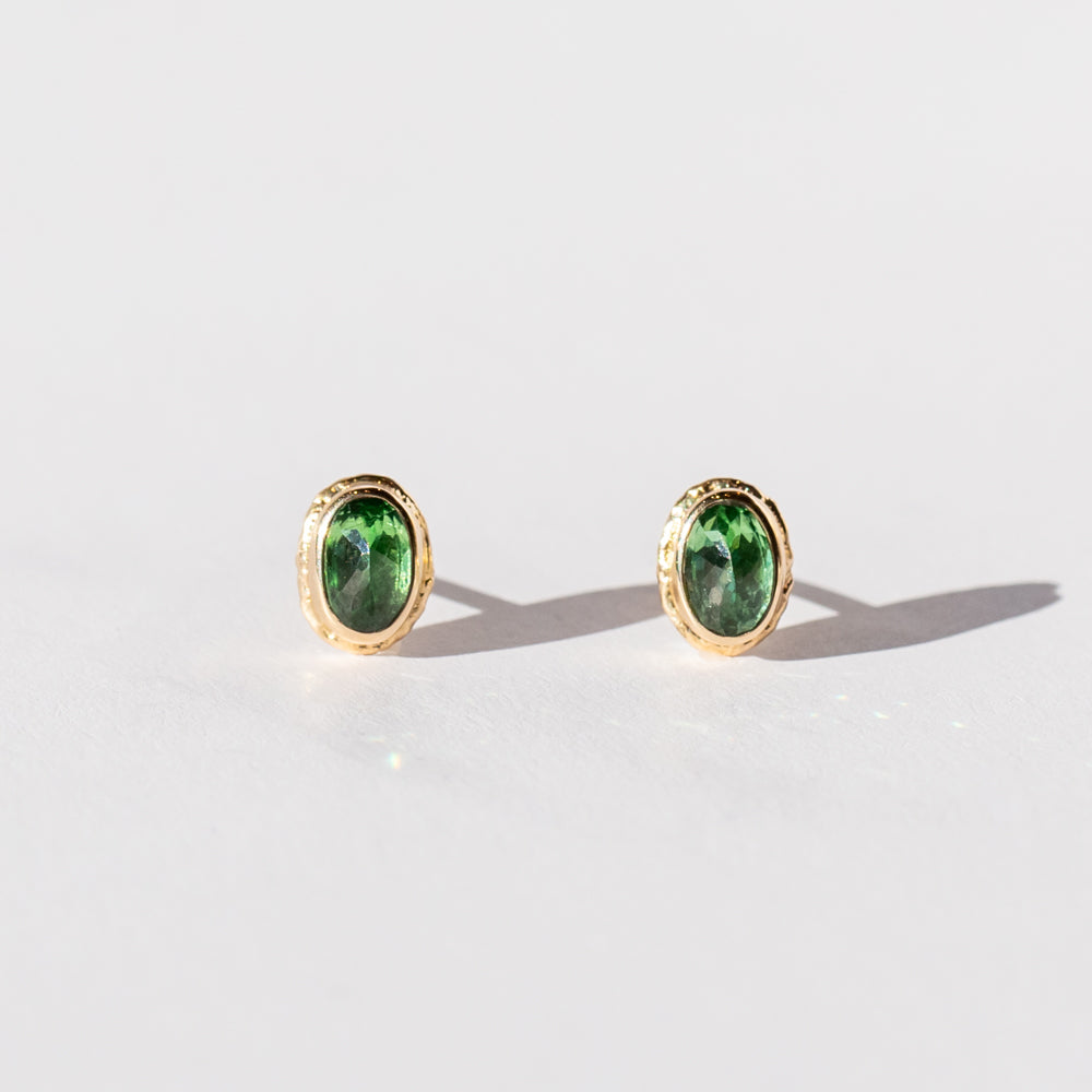 Oval Inverted Tsavorite Garnet Stud Earrings
