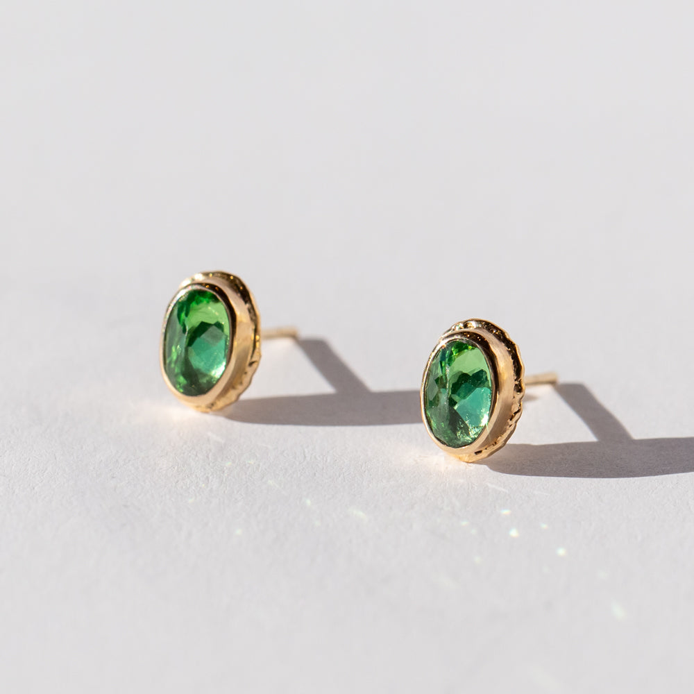 Oval Inverted Tsavorite Garnet Stud Earrings