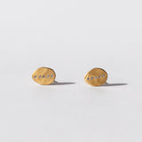 Hammered Oval Stud Earrings with Diamond Line