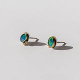 Oval Australian Opal Stud Earrings with Two Diamond Dots