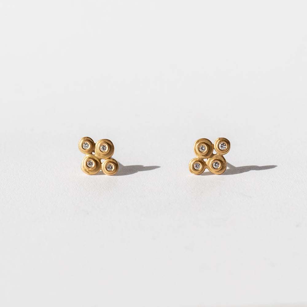 Raised Disk 4-Diamond Stud Earrings