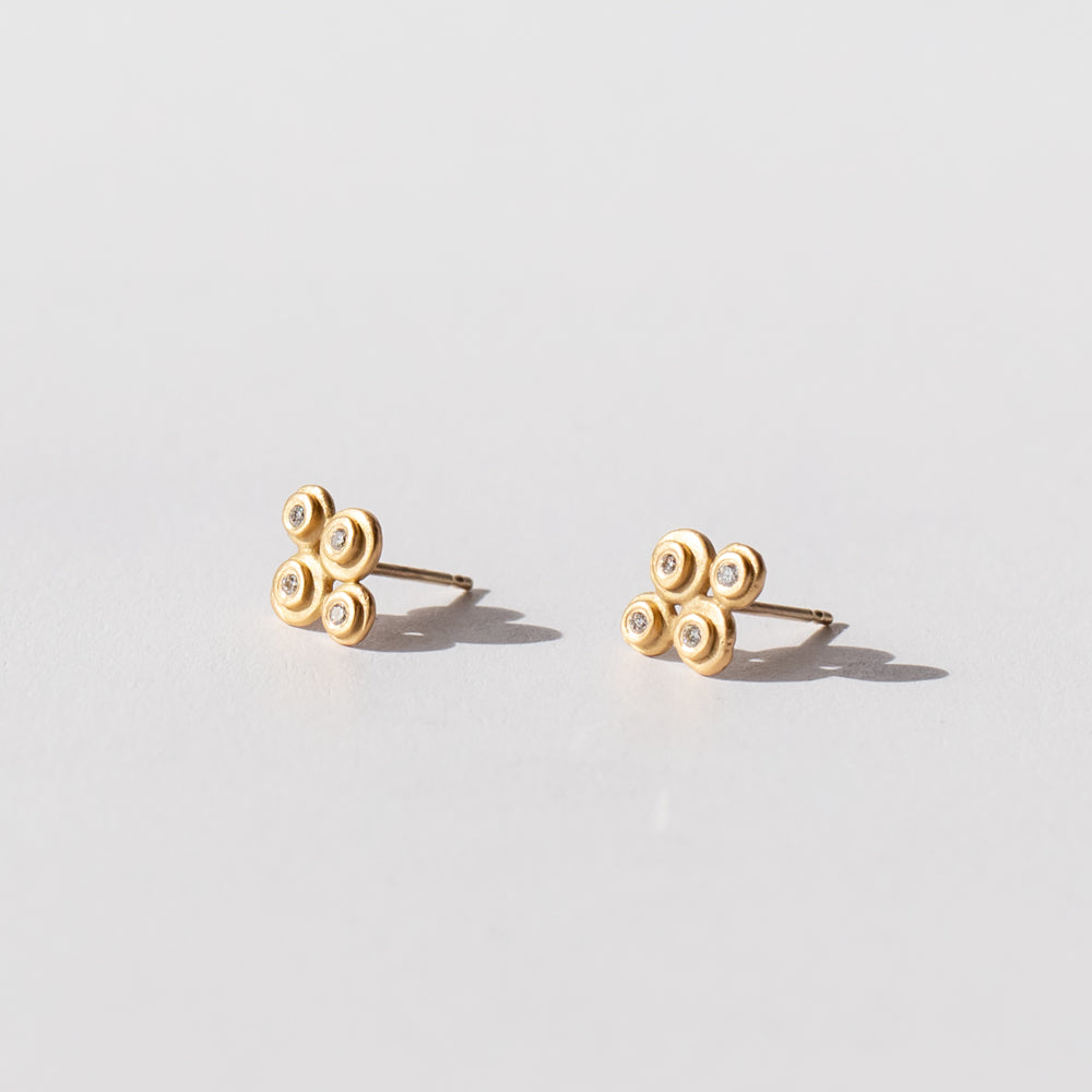 Raised Disk 4-Diamond Stud Earrings