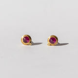 Round Rose Cut Ruby Stud Earrings with Diamond Dot