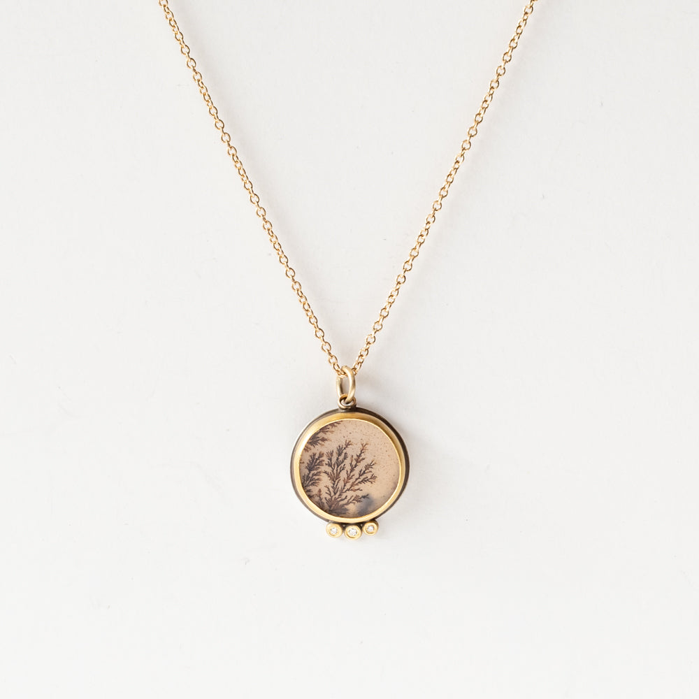 Dendritic Agate Necklace with Three Diamond Dots