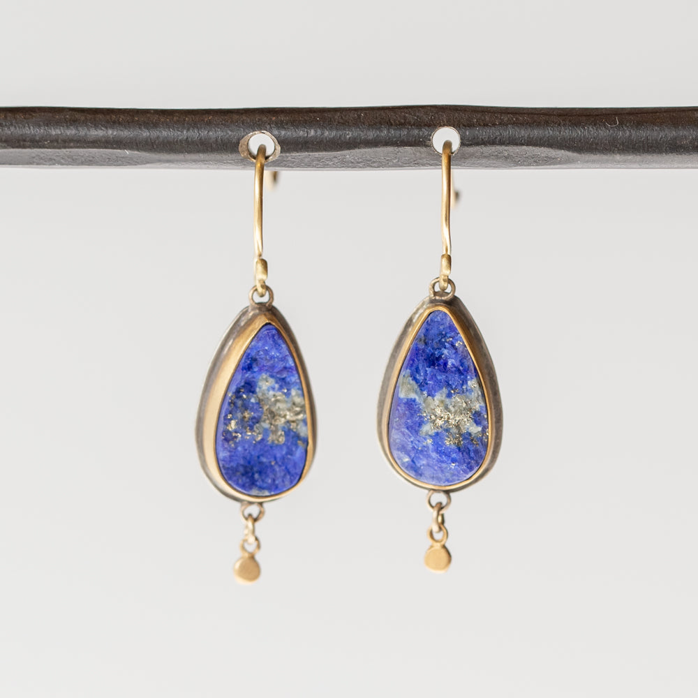 Teardrop Surface-Cut Lapis Drop Earrings