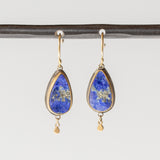 Teardrop Surface-Cut Lapis Drop Earrings