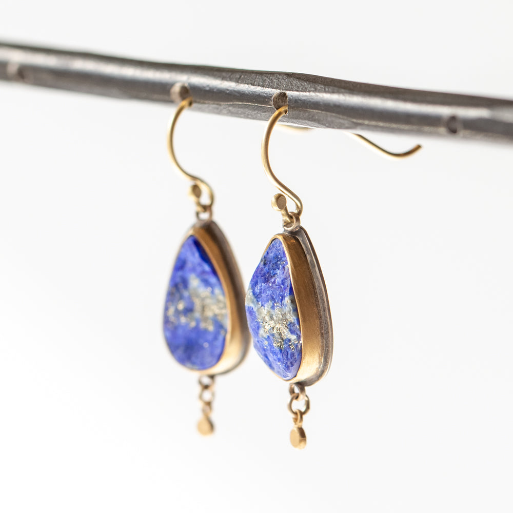 Teardrop Surface-Cut Lapis Drop Earrings