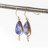 Teardrop Surface-Cut Lapis Drop Earrings