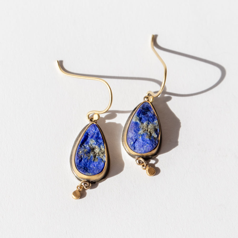 Teardrop Surface-Cut Lapis Drop Earrings
