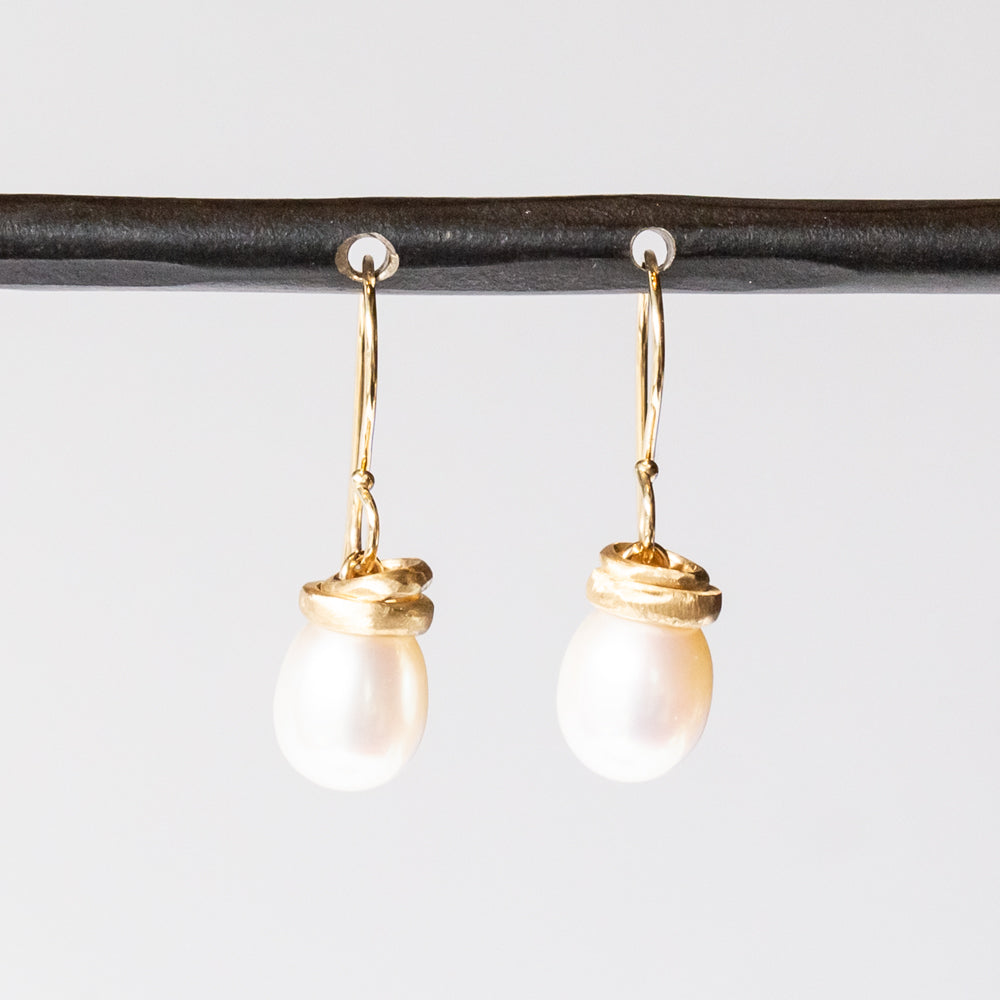 Small Cultured White Pearl Drop Earrings