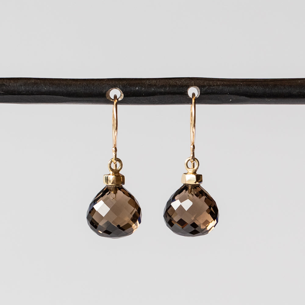 Small Faceted Smoky Quartz Droplet Earrings